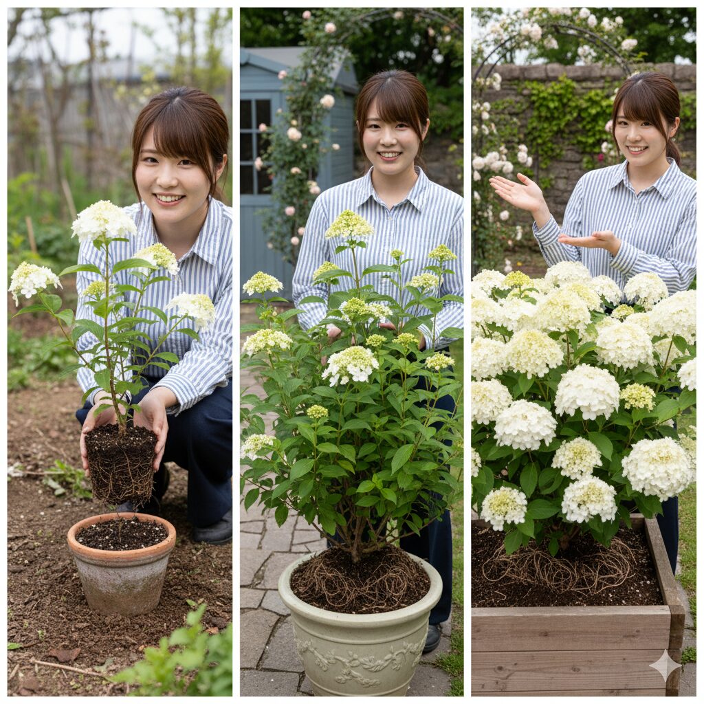 ラグランジアブライダルシャワーの1年目、2年目、3年目の成長段階を示すイラスト