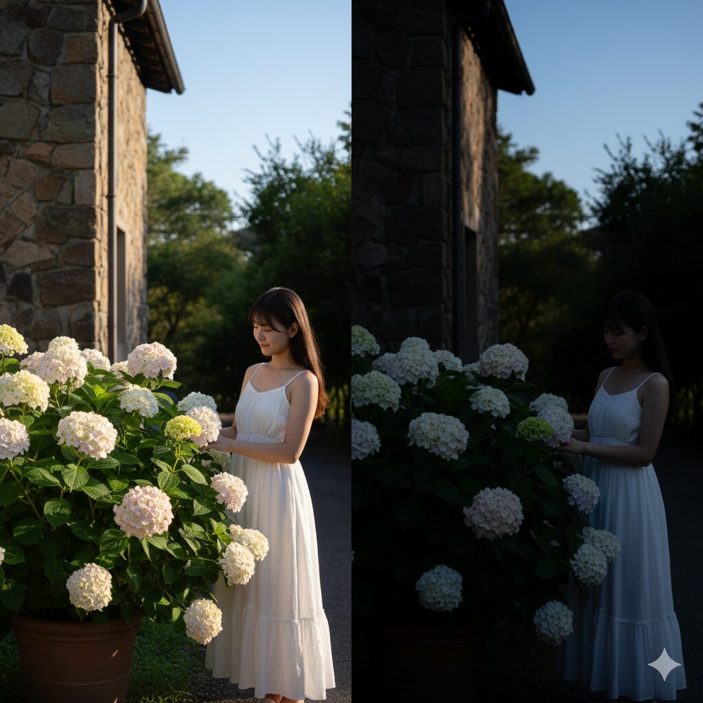 ラグランジア ブライダルシャワーに最適な「半日陰」の環境（午前と午後の比較）