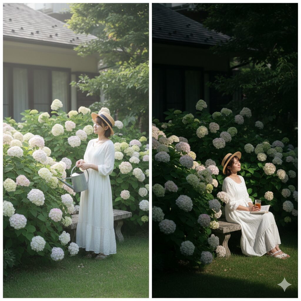 ラグランジアの地植えに最適な「午前中に日が当たり午後は影になる半日陰」の庭の様子