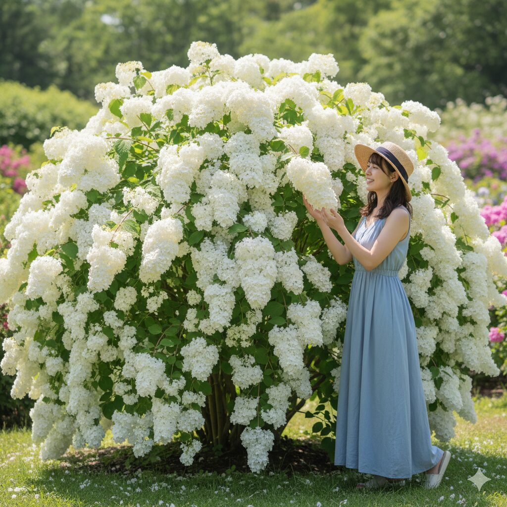 地植えで見事に咲き誇るラグランジア ブライダルシャワーの満開の姿