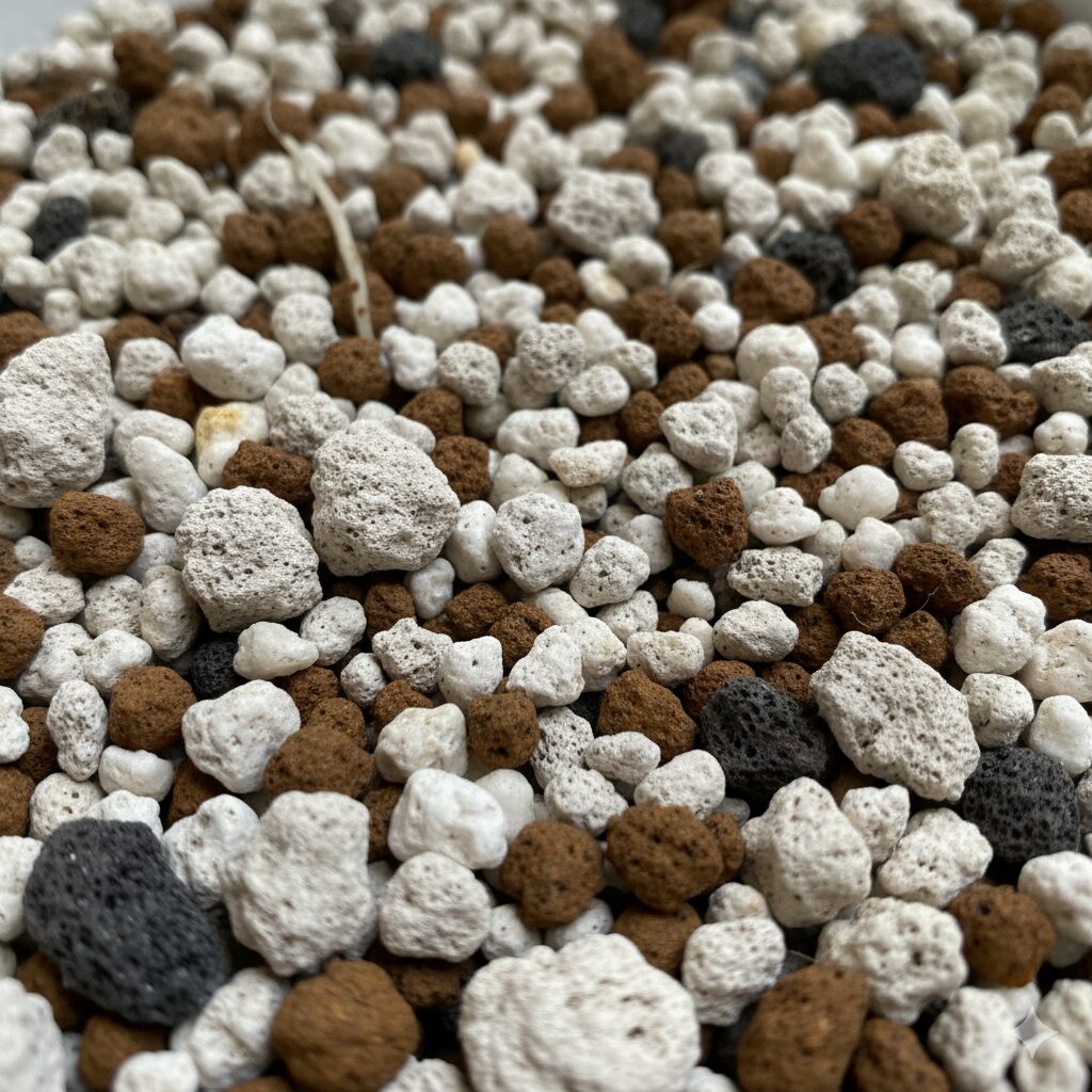 排水性・通気性を高めた観葉植物におすすめの無機質用土（パーライトや軽石が多い）の接写