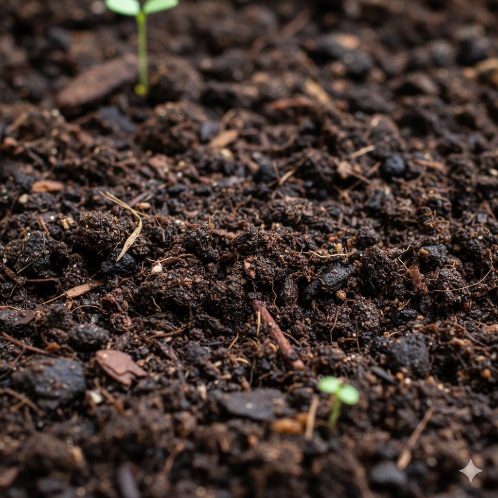 堆肥が豊富で保水性・保肥性が高い、野菜作りにおすすめの培養土の接写