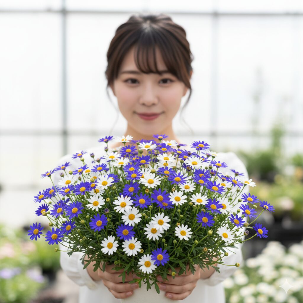 すぐ楽星空マム「バニラ&ソーダ」:青と白の小花が混色で咲く人気の種類