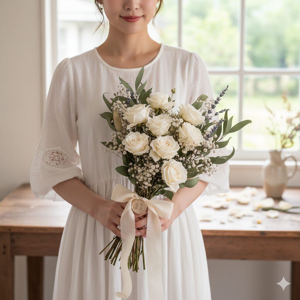 「生涯を誓う」というポジティブな意味を持つ白い薔薇のおしゃれなドライフラワー