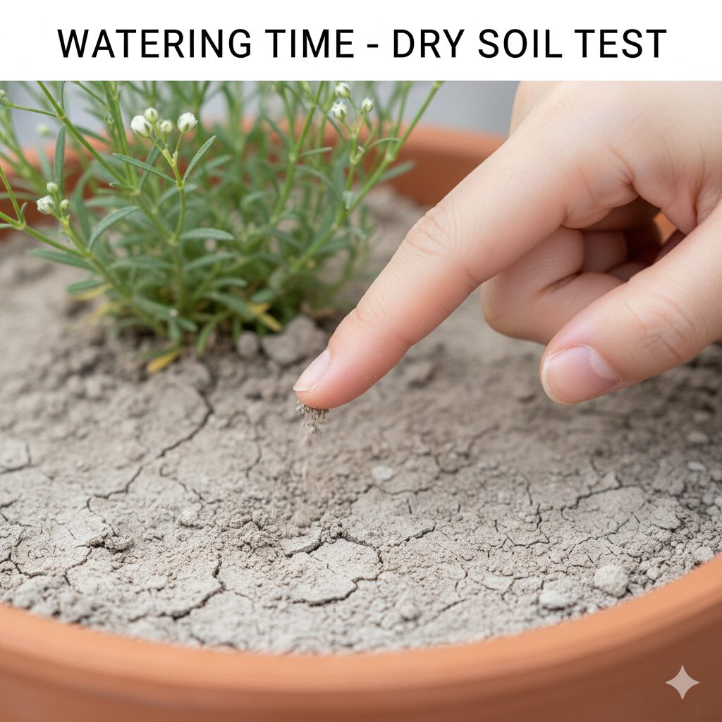 かすみ草 庭に植えてはいけない9　表面が白く乾き水やりの適切なタイミングを迎えた鉢植えの土