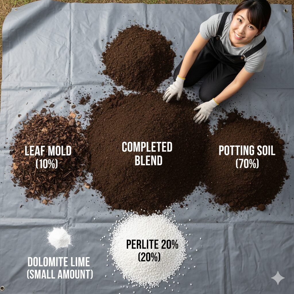 かすみ草の育て方 初心者6　かすみ草プランター栽培用の土の配合比率：培養土、軽石、腐葉土、苦土石灰のブレンド割合