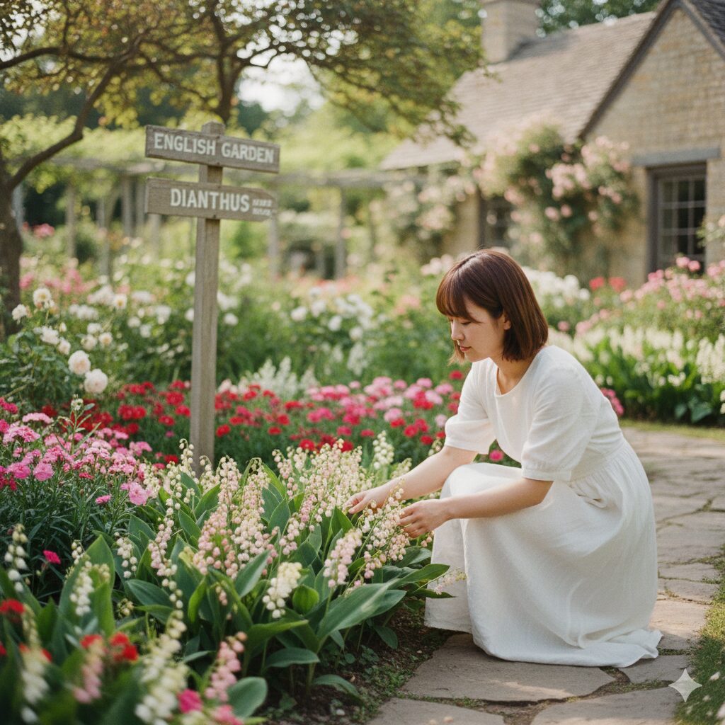 すずらん 何月10　春の日差しを浴びて咲く可愛らしいピンク色のドイツスズランの花