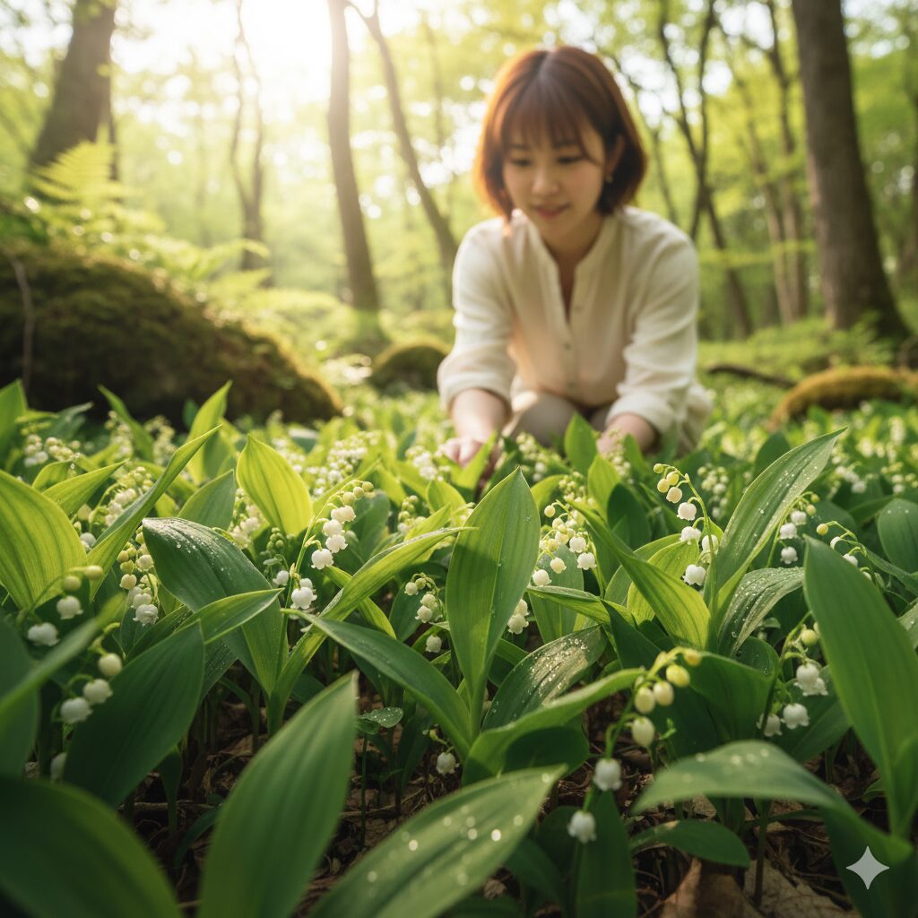 すずらん 何月2　4月下旬から6月にかけて自然環境下の庭や森で開花時期を迎えるすずらんの群生