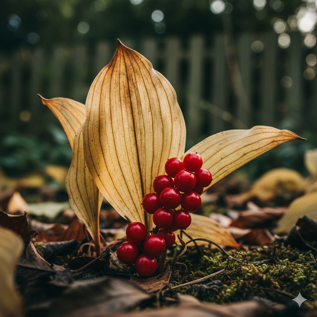 すずらん 何月7　10月から11月頃に赤く熟したすずらんの実（全草に毒性があるため誤食注意）