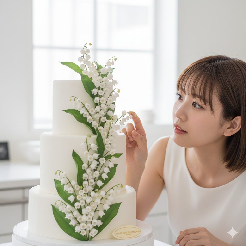 すずらん 花言葉 結婚9　安全なスズラン装飾のウェディングケーキ（シュガークラフト）