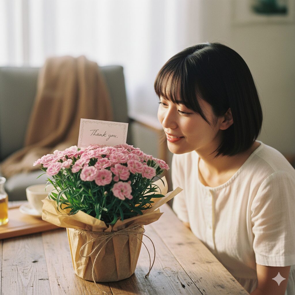 なでしこ 開花時期10　　「純愛」の花言葉を持つピンクのなでしこのギフトとメッセージカード