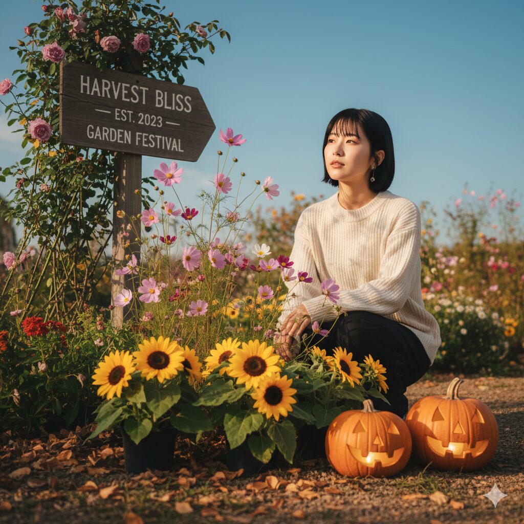 ひまわり 種 植える時期4 8月の遅まきで秋に開花したコンパクトなひまわりとコスモス、ハロウィンカボチャの寄せ植え