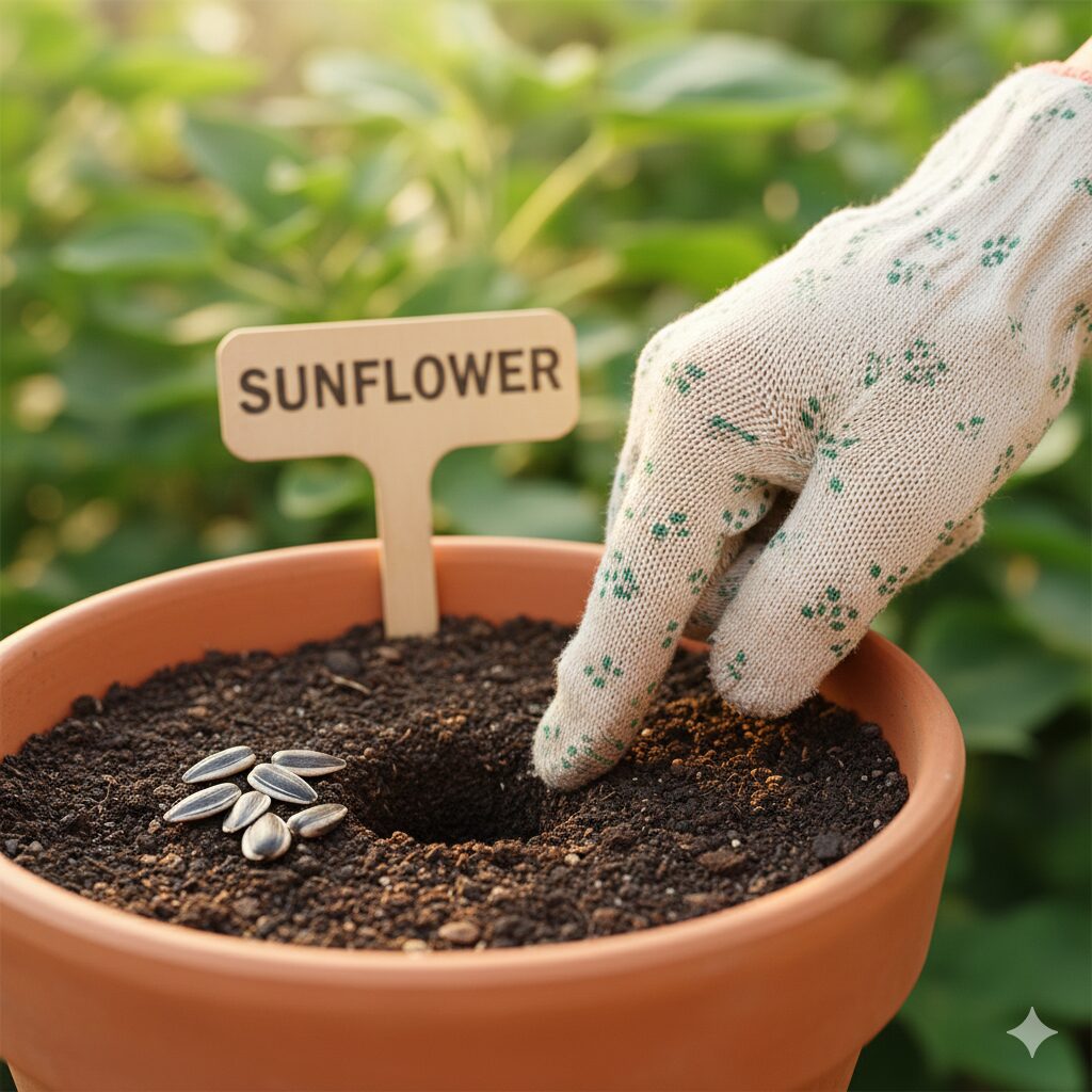 ひまわり植える時期3　　ひまわりの種まきにおける適切な深さ（嫌光性種子への覆土）