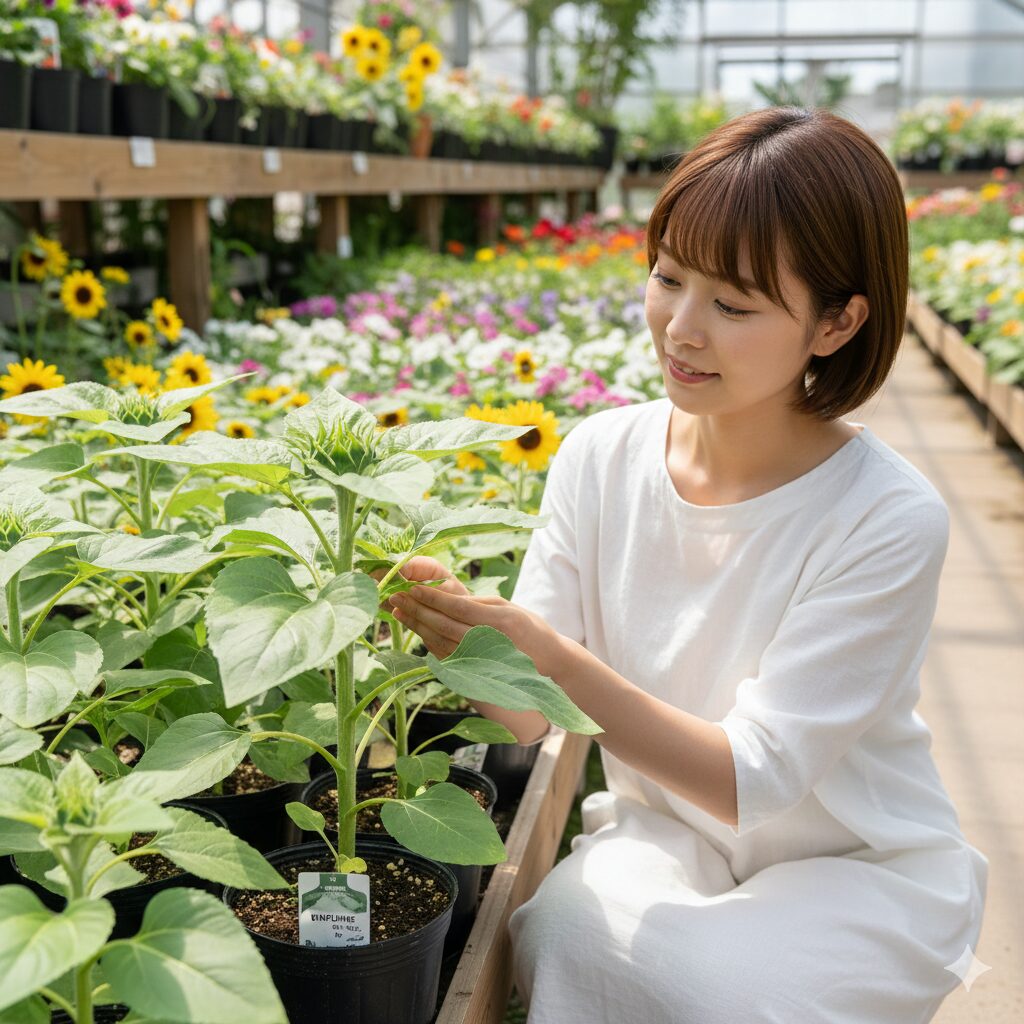 ひまわり植える時期4　　茎が太く葉の色が濃い健康なひまわりの苗の選び方