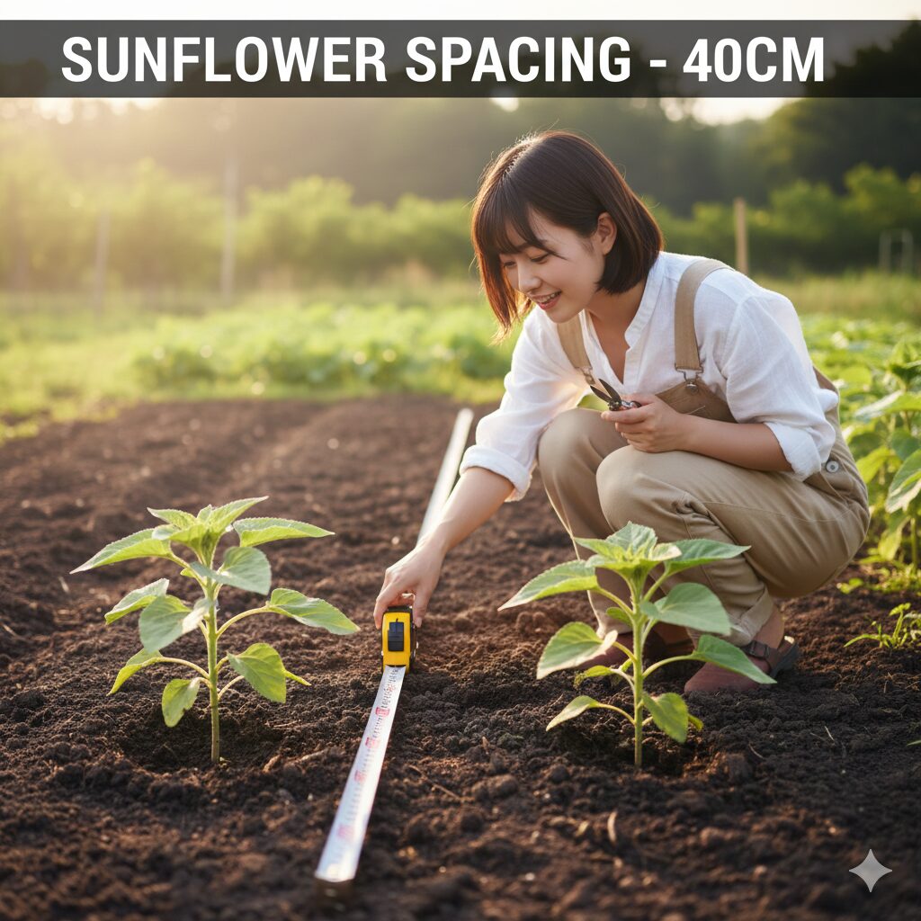 ひまわり植える時期8　　ひまわりの地植えで確保すべき40cmの株間（ソーシャルディスタンス）