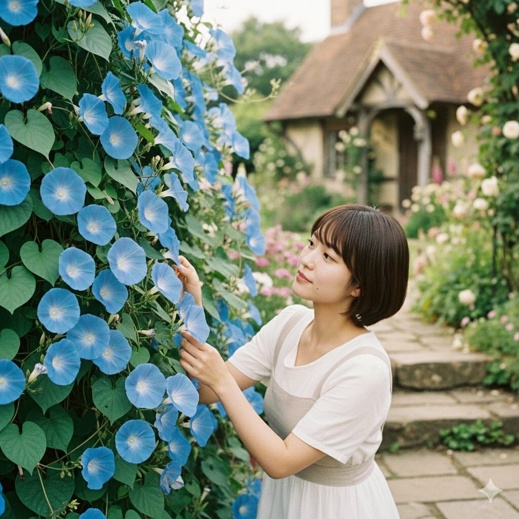 アサガオ種できない5 秋に開花最盛期を迎える西洋アサガオ(ヘブンリーブルー)