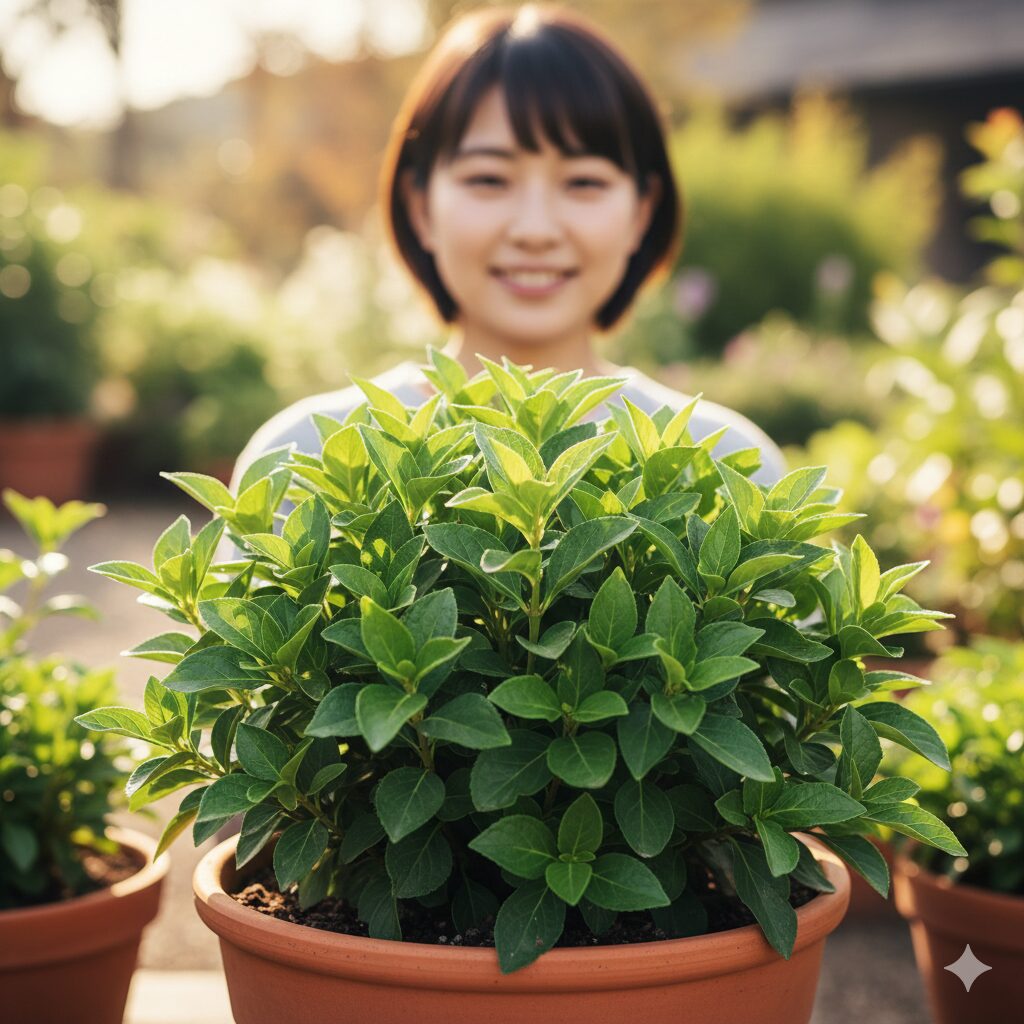 アズーロコンパクト 冬越し2　夏を健康に乗り越え、秋に充実した株姿となったアズーロコンパクト。濃い緑色の葉が密生している。