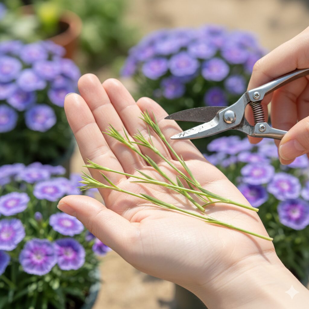 アズーロコンパクト 増やし方3　アズーロコンパクトの挿し穂：理想的な長さと下葉処理、切り口のカット方法
