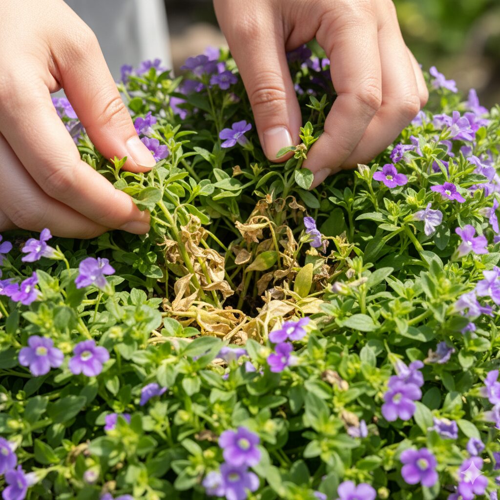 アズーロコンパクト 枯れる4　アズーロコンパクトの株内部に溜まった黄色い下葉と生理現象による枯れ
