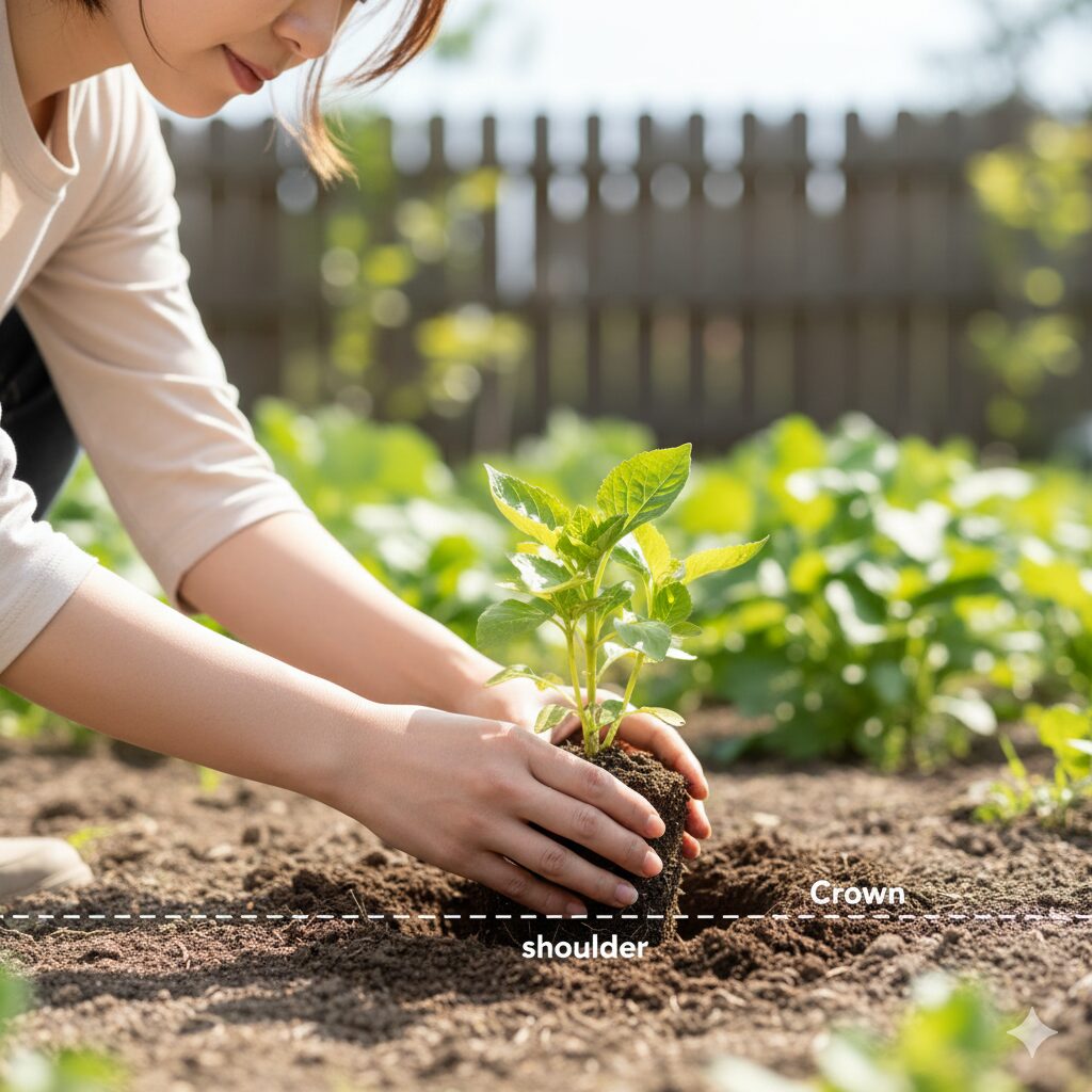 アズーロコンパクト 枯れる7　深植えを避け地際部を埋めないアズーロコンパクトの正しい植え付け方法