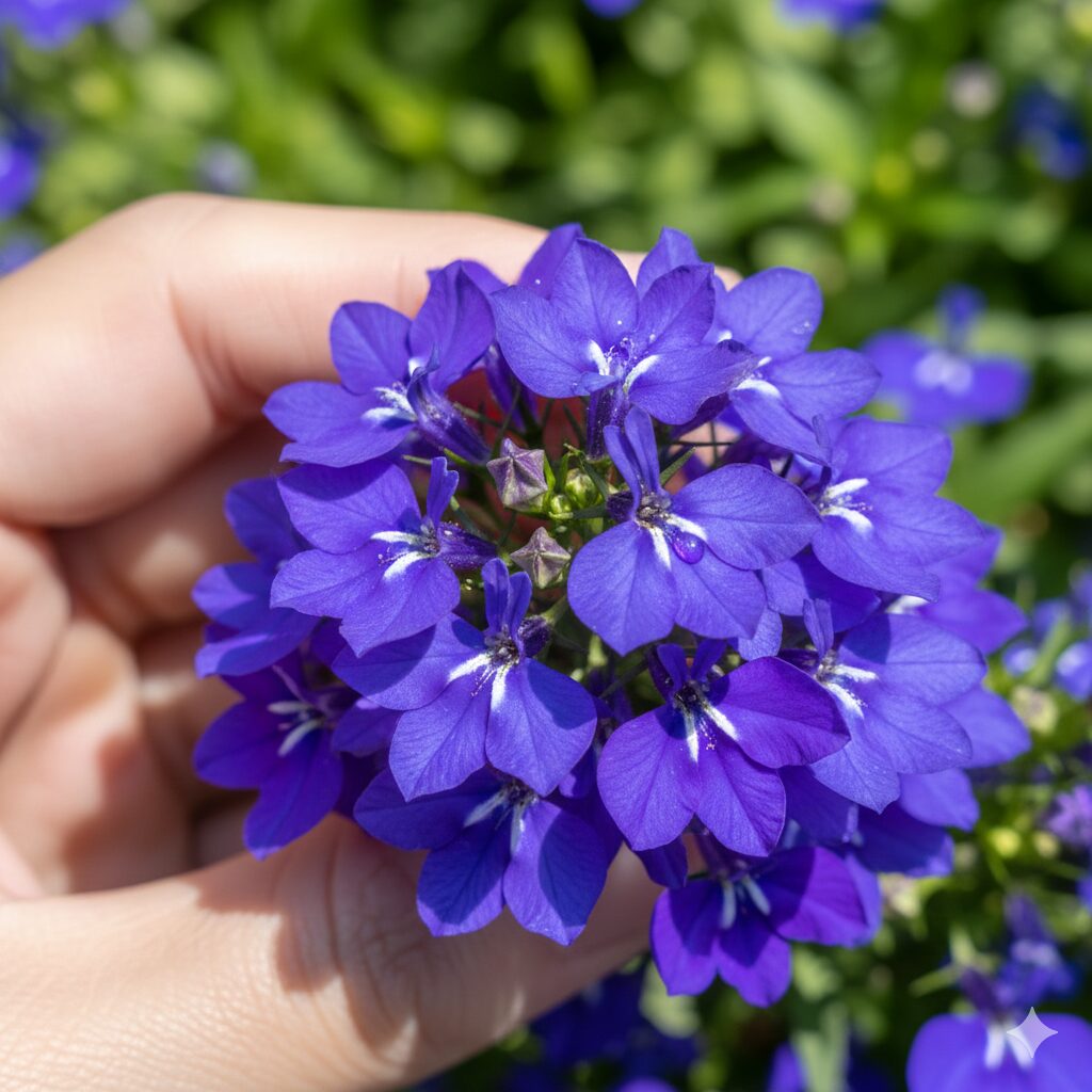 アズーロコンパクト 花言葉3　深い青色が美しいアズーロコンパクトの花のクローズアップ