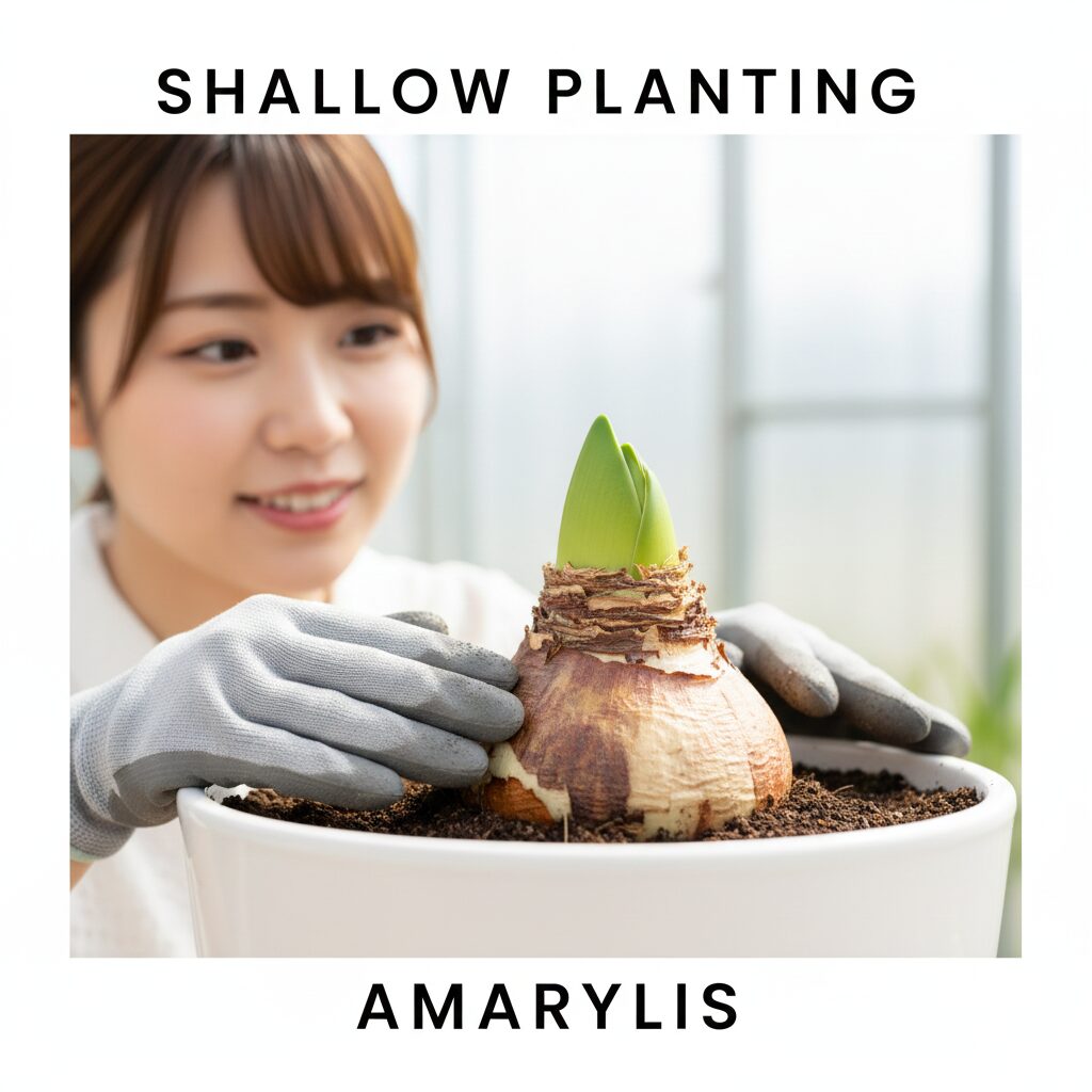 アマリリス 葉が枯れない　アマリリスの球根を腐らせないための正しい浅植えの植え付け深さ