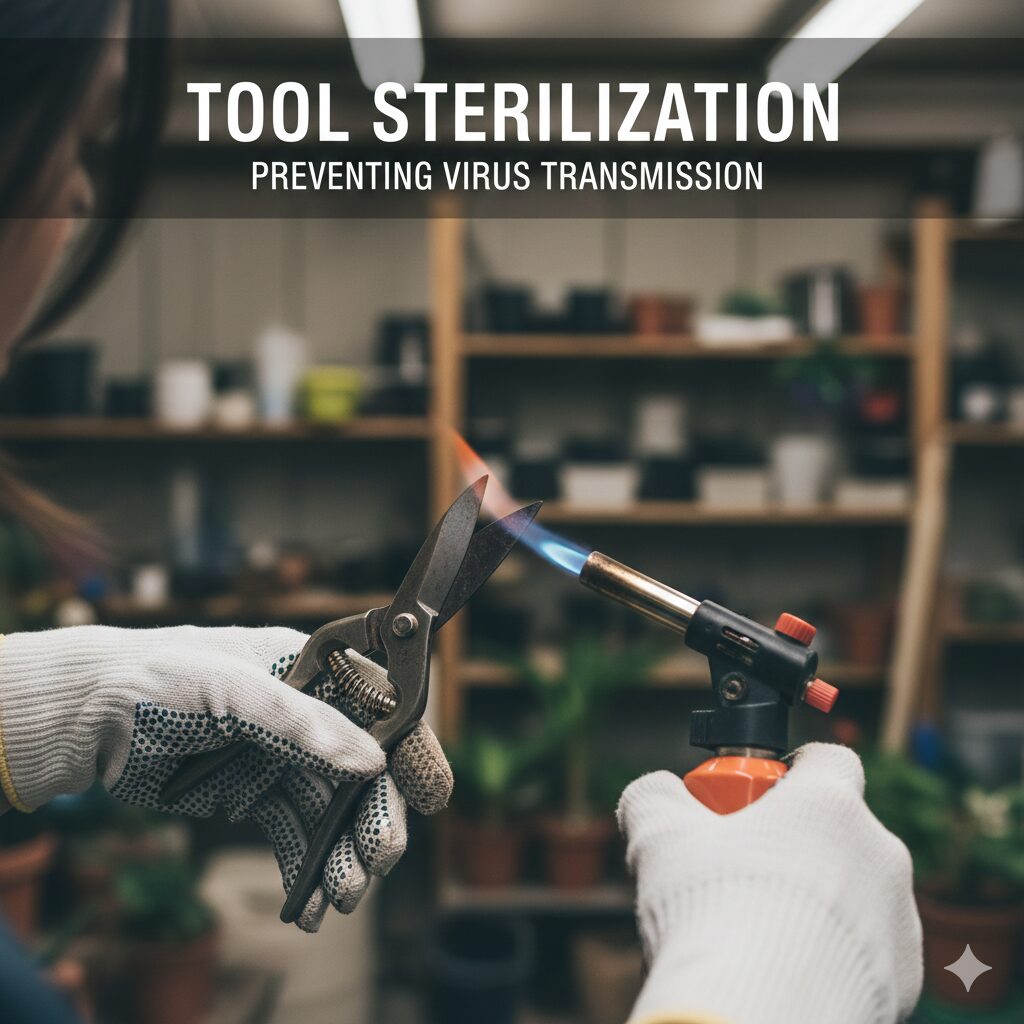 アマリリス 葉が枯れない　ウイルス病の感染を防ぐために剪定バサミを火で炙って熱消毒する方法