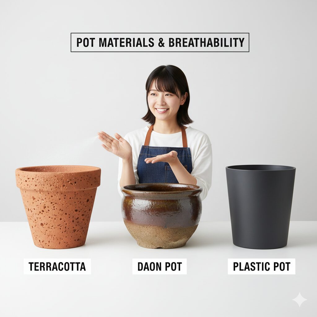 アマリリスの育て方 鉢植え　通気性と排水性に優れアマリリスの根腐れを防ぐ素焼き鉢と駄温鉢