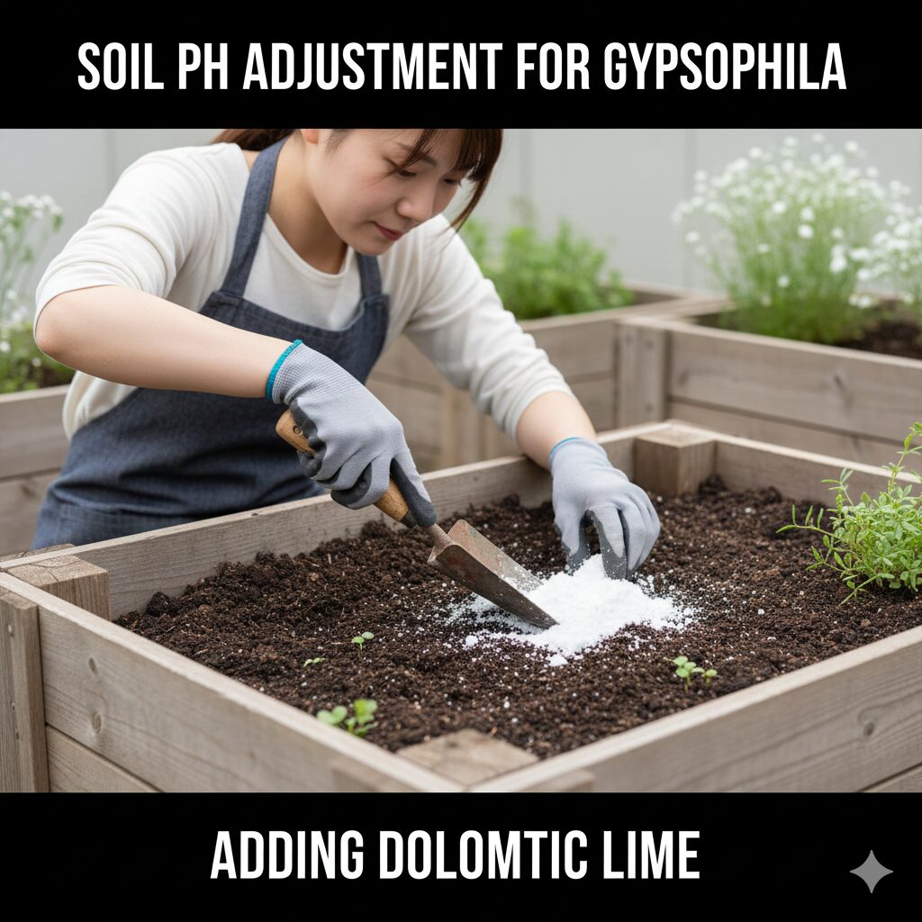 カスミソウ 漢字6　カスミソウ栽培のコツ：学名Gypsophila（石灰を愛する）に由来する苦土石灰を使った土作り