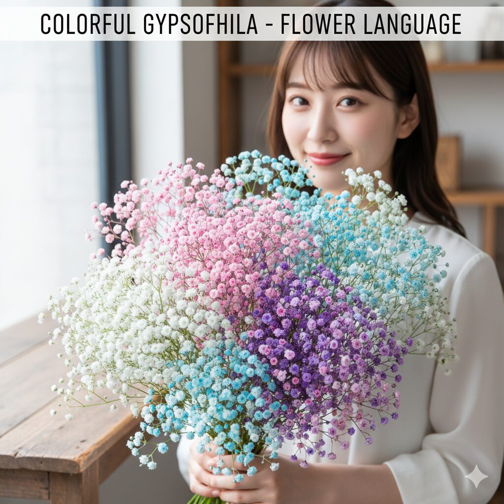 カスミソウ 漢字8　白・ピンク・青・紫など色とりどりのカスミソウ（染めカスミソウ含む）の花言葉イメージ