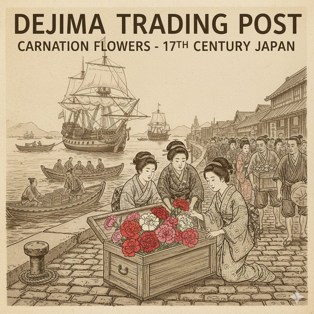 カーネーション 和名　江戸時代の長崎出島におけるオランダ貿易とカーネーション渡来の歴史的イメージ