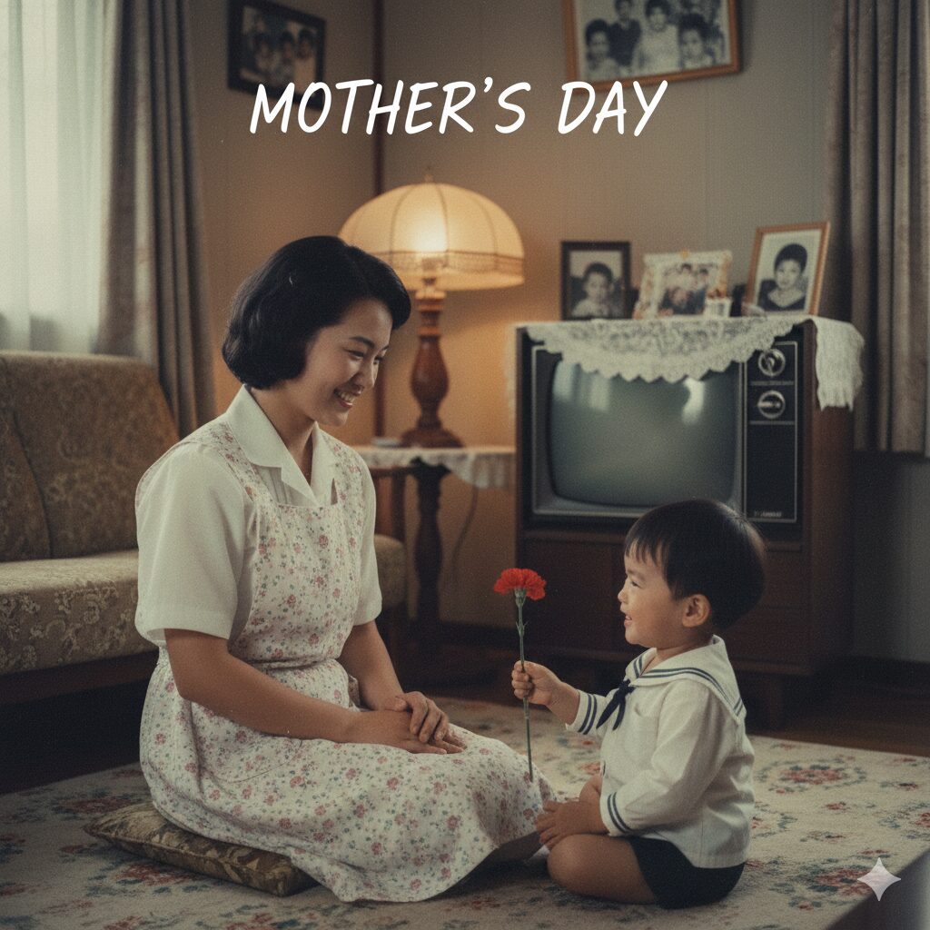 カーネーション 和名　昭和時代の日本における母の日の普及と赤いカーネーションを贈る子供の様子