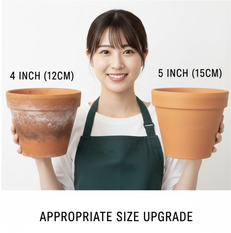 カーネーション 植え替え時期　カーネーションの植え替えにおける適切な鉢のサイズアップ（4号から5号へ）