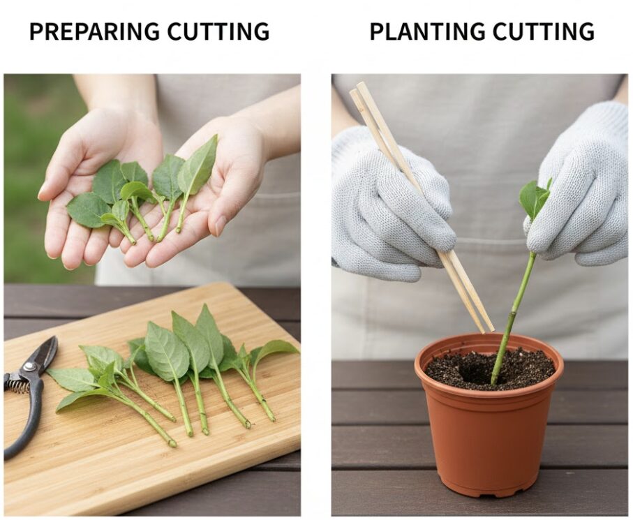 ガザニア 育て方 プランター10　ガザニアを増やすための挿し芽の手順（調整した挿し穂を土に挿す方法）