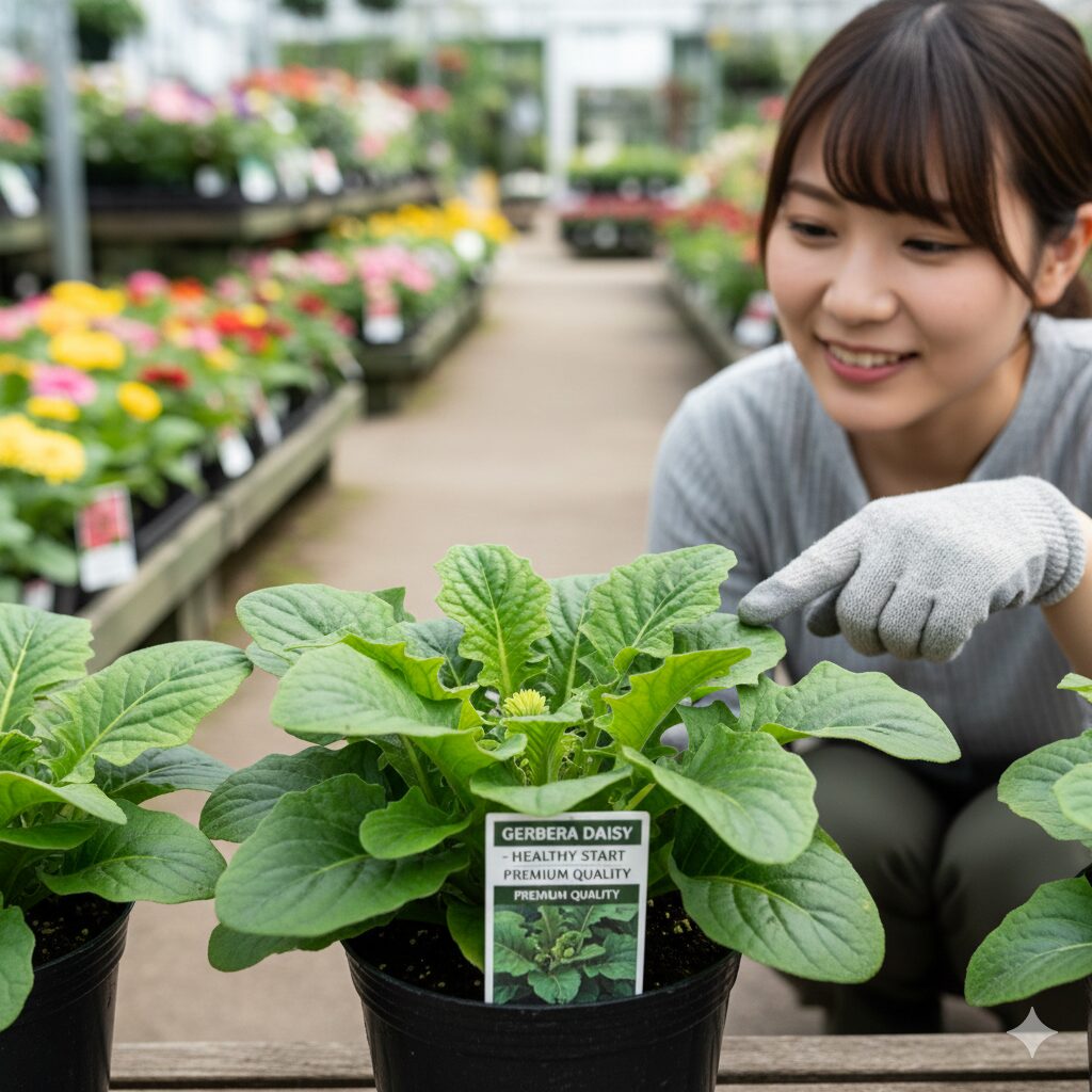ガーベラ 何月　3月や9月の植え付け時期に適した葉が濃く新芽がある健康なガーベラの苗