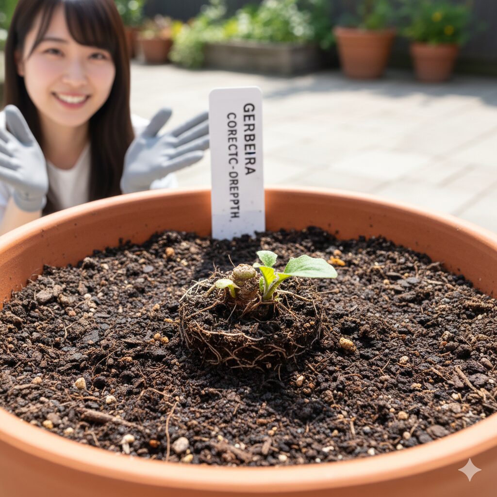ガーベラ 何月　成長点を土に埋めずに腐敗を防ぐガーベラの正しい浅植えの深さ