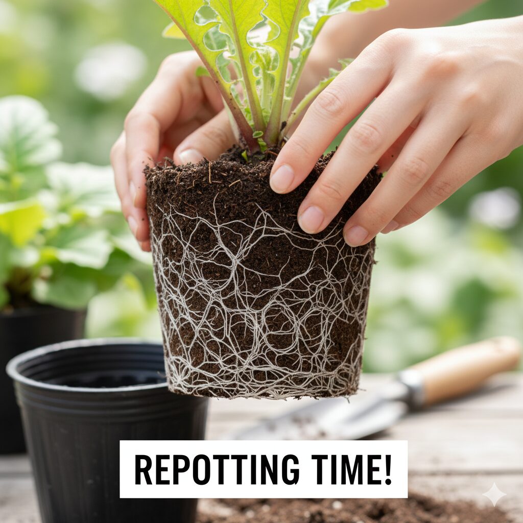 ガーベラ 何月　鉢植えの植え替え時期の目安となる根が回ったガーベラの根鉢の状態