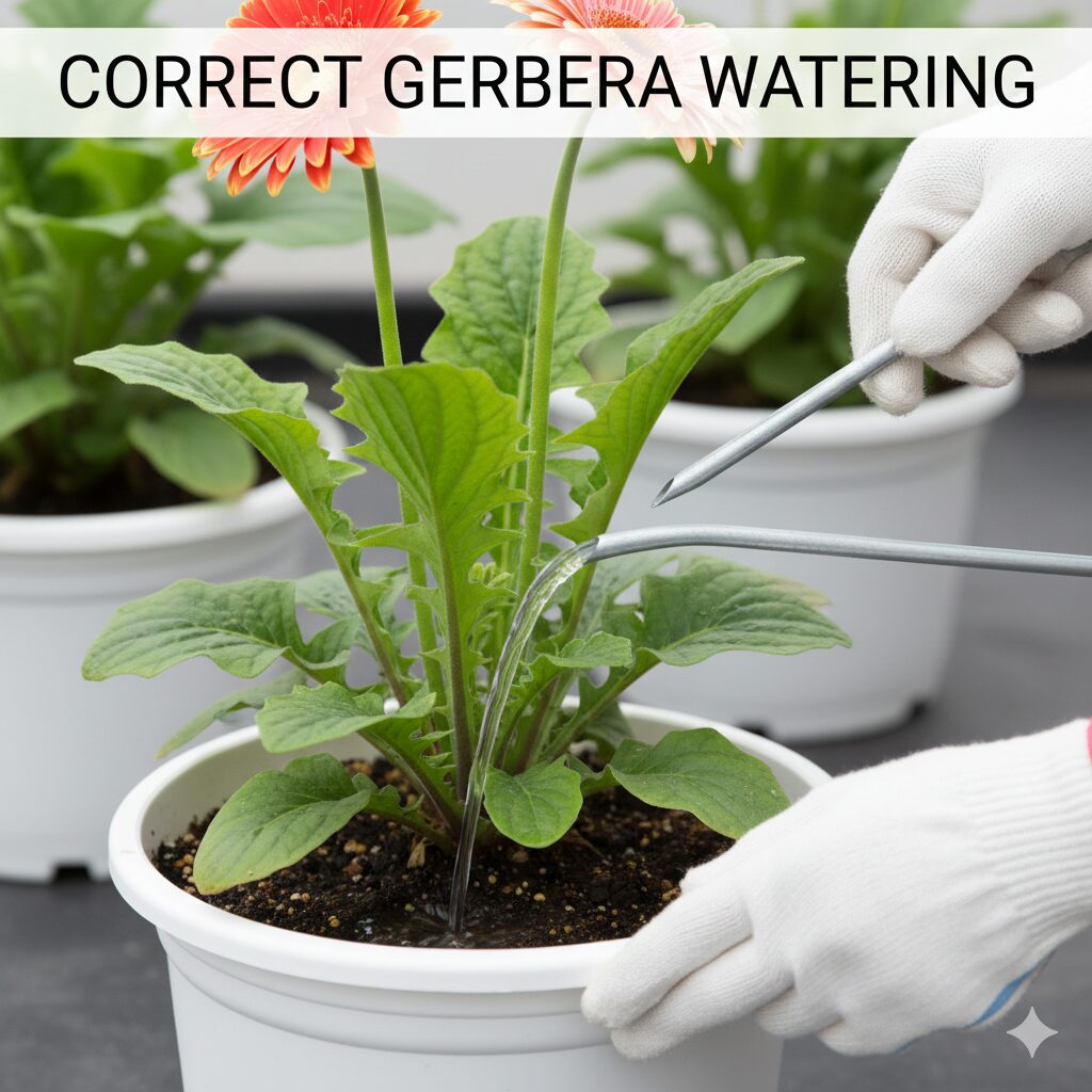 ガーベラ 何月　病気を防ぐために花や葉を避けて株元へ注ぐガーベラの正しい水やり方法