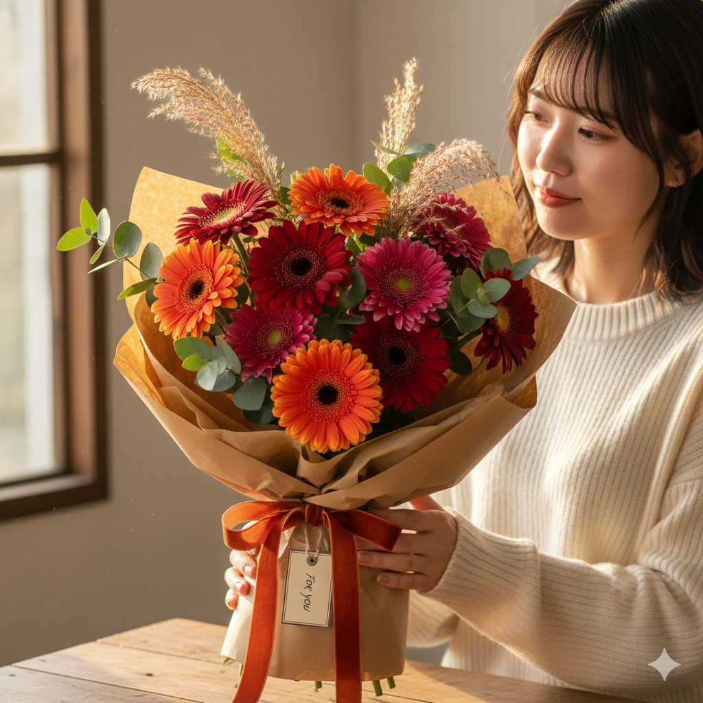 ガーベラ 何月　11月の誕生花としてプレゼントされる秋色のガーベラのフラワーギフト