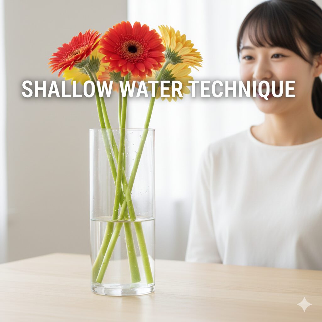 ガーベラ 何月　茎の腐敗を防ぎ日持ちを良くするガーベラの浅水生けの水位目安