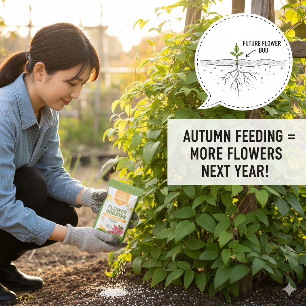 クレマチス 肥料 時期　翌春の花芽形成を促進するために行う秋の施肥作業