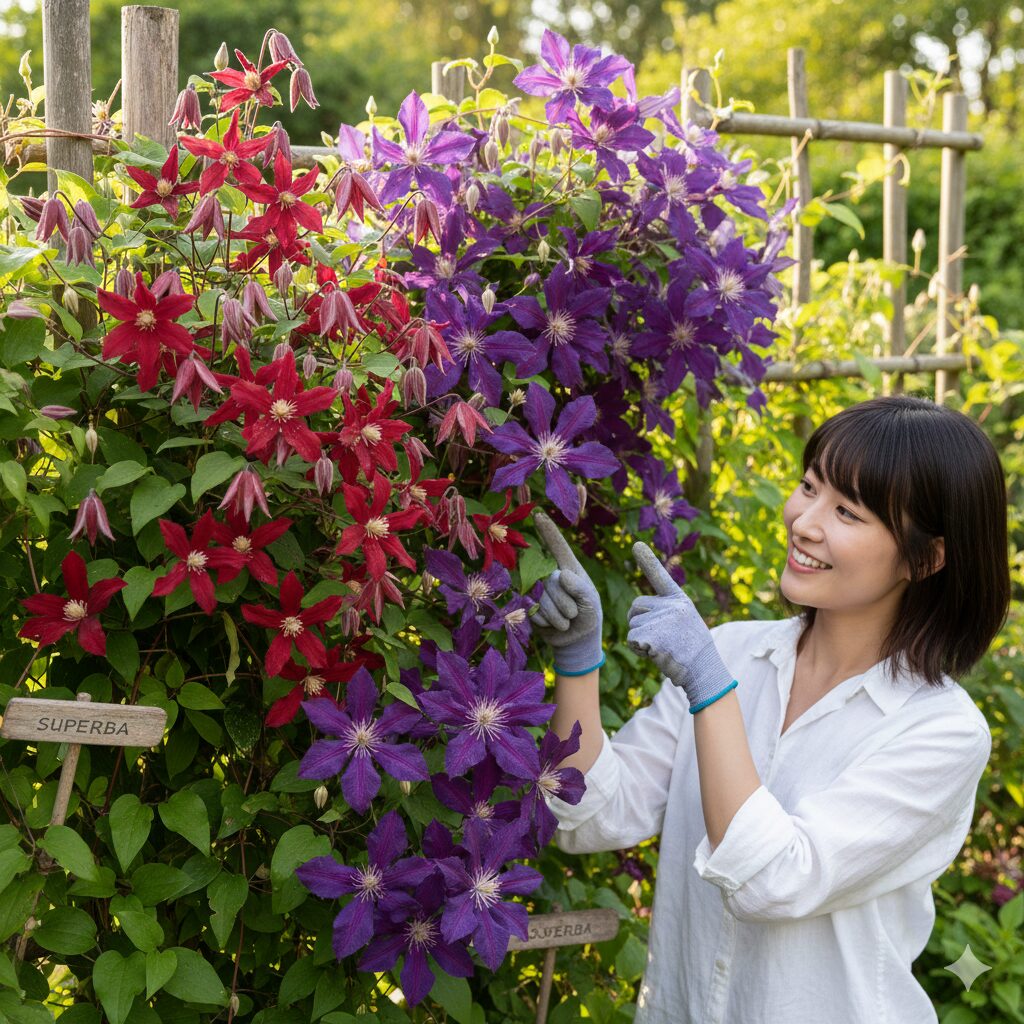 クレマチスの育て方 地植え 初心者におすすめの強健種:ビチセラ系とジャックマニー系のクレマチスの花