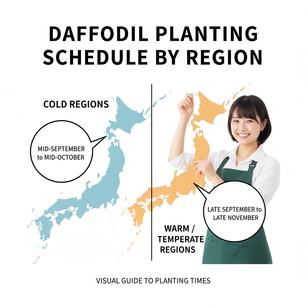 シャクヤク植え替え時期4 寒冷地と暖地における最適な時期の違いを示した日本地図