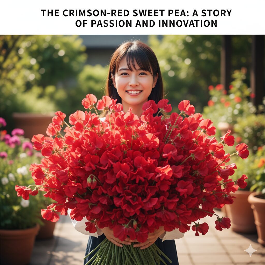 スイートピー 和名9 品種改良によって誕生した鮮やかな赤色(クリムゾン)のスイートピーの花束