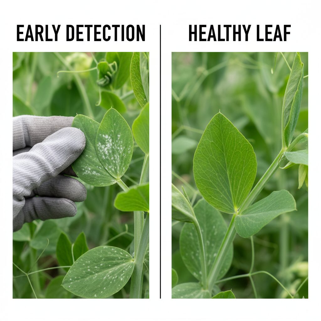 スイートピー 育て方 プランター9　スイートピーの病害虫対策：葉の裏のチェックとうどんこ病の初期症状