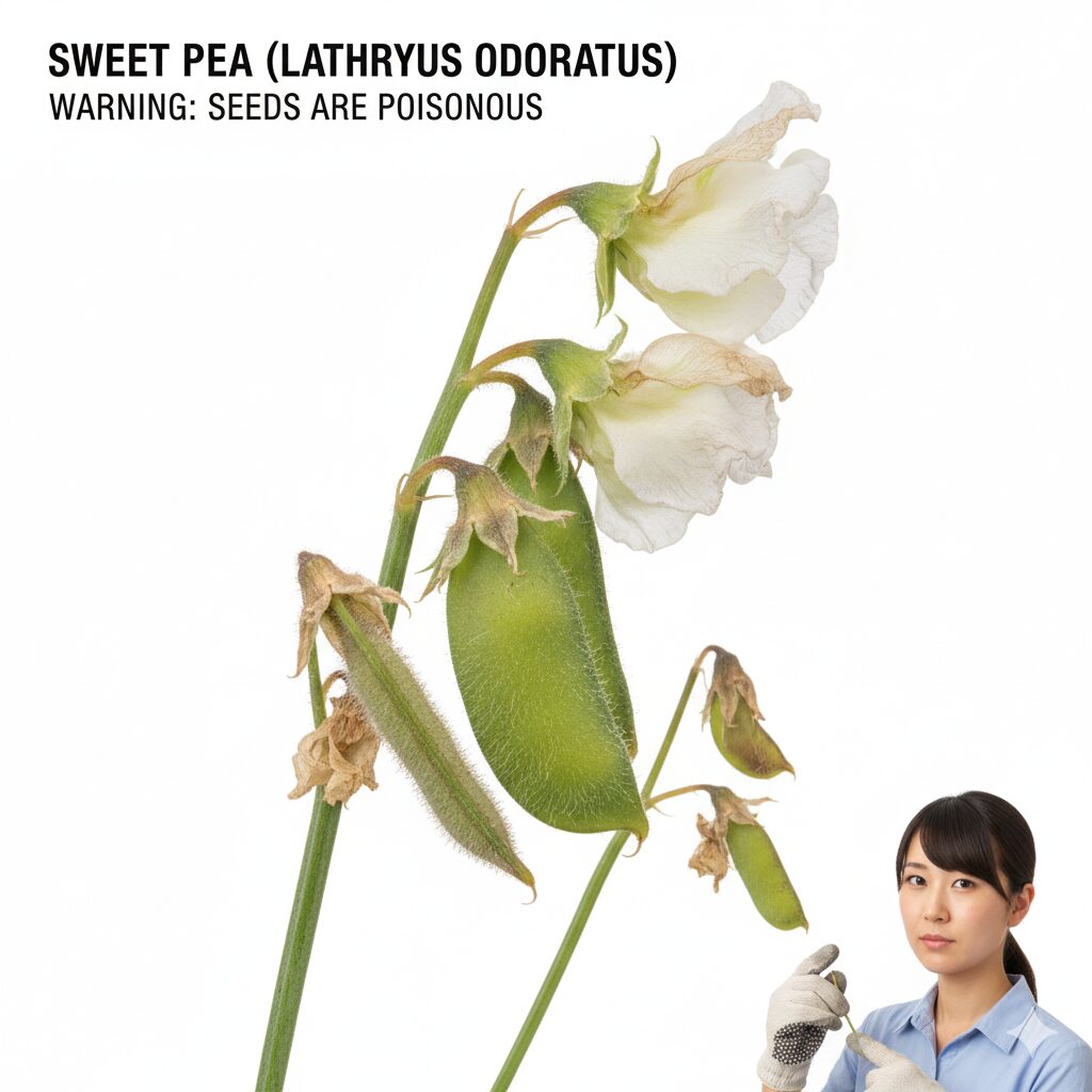 スイートピー 花言葉 怖い8　スイートピーの種子が入ったサヤ、ラチリズム毒を含む有毒部分