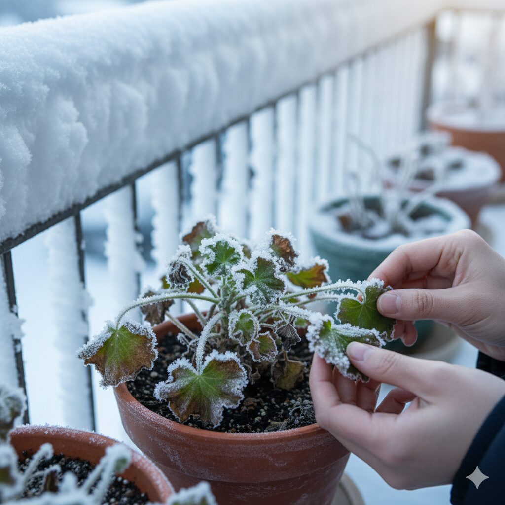 ゼラニウム 植え替え時期5　冬の寒さで凍結し枯れてしまったゼラニウム