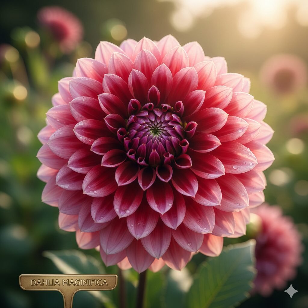 ダリア いつ咲く　朝露に濡れて美しく咲き誇る大輪のダリアの花と初夏の庭の風景