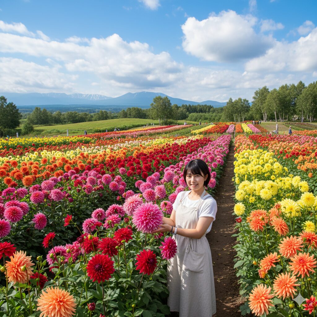 ダリア いつ咲く　北海道の冷涼な気候の下で夏の間も満開に咲き続けるダリア園の風景