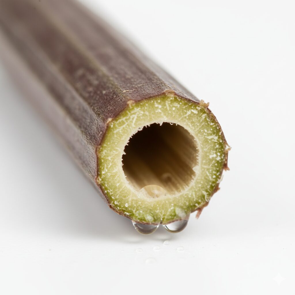 ダリア いつ咲く ダリアの茎の中空構造:雨水が溜まり腐敗の原因となるストロー状の断面